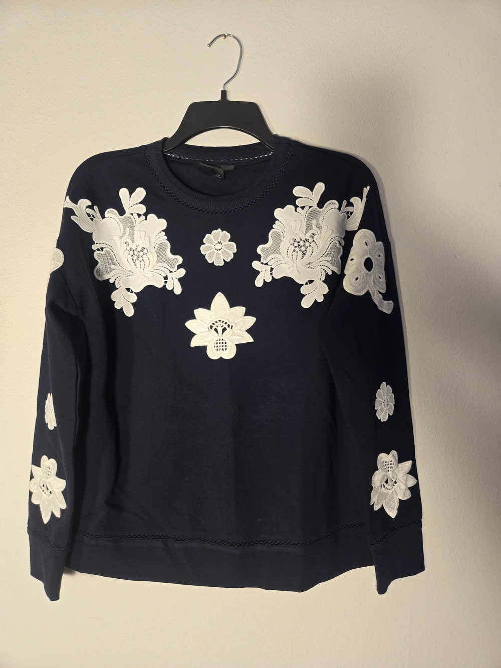 Victoria Beckham for Target Navy Sweatshirt with White Floral Appliqués